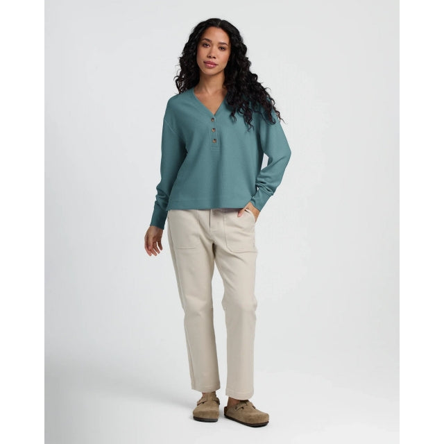Womens Waffle Long Sleeve Henley Free Fly