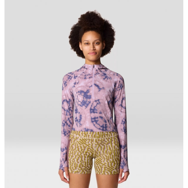 Mountain Hardwear Crater Lake Half Zip Crop Hoody Wisteria Spore Dye Print