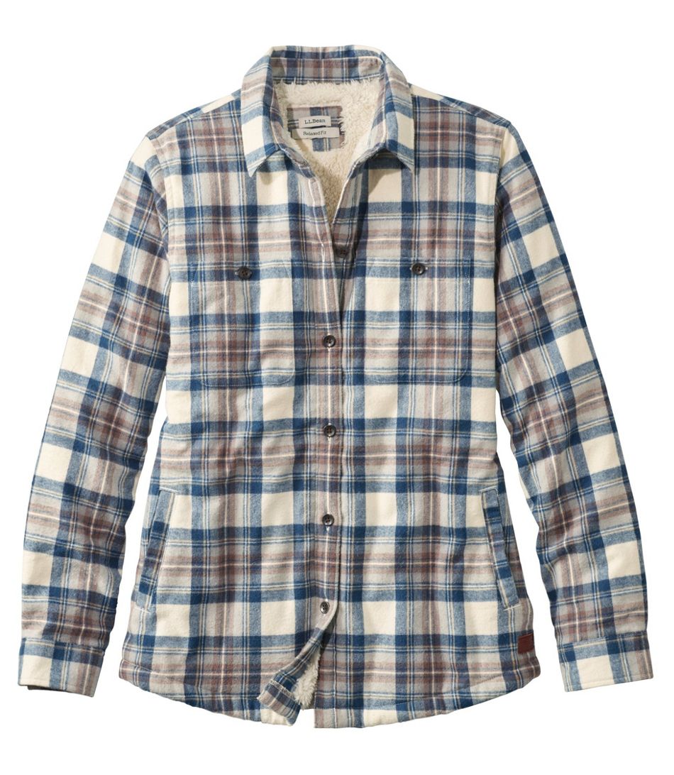 Ll Bean Womens Scotch Plaid Sherpa Lined Shirt Regular