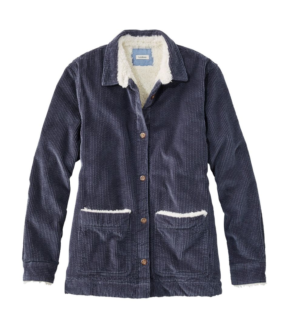 Ll Bean Womens Comfort Corduroy Relaxed Shirt Sherpa Lined Regular Carbon Navy