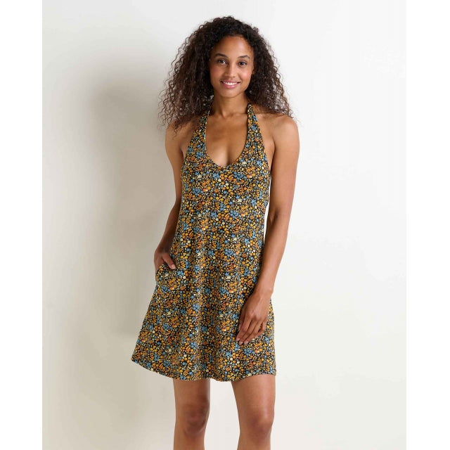 Toad&co Plumeria Halter Sl Dress Black Ditsy Print