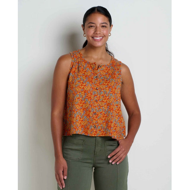 Toad&co Manzana Button Front Tank Burnt Ochre Floral Print