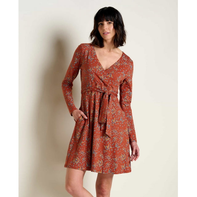 Toad & Co W's Cue Wrap Ls Dress CINNAMON SEEDPOD PRINT