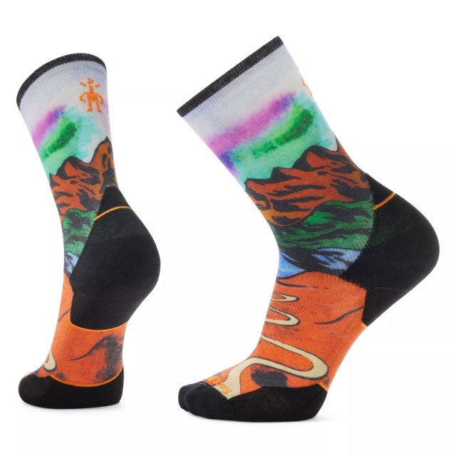 Smartwool Trail Run Targeted Cushion Singletrack Print Crew Socks ORANGE RUST