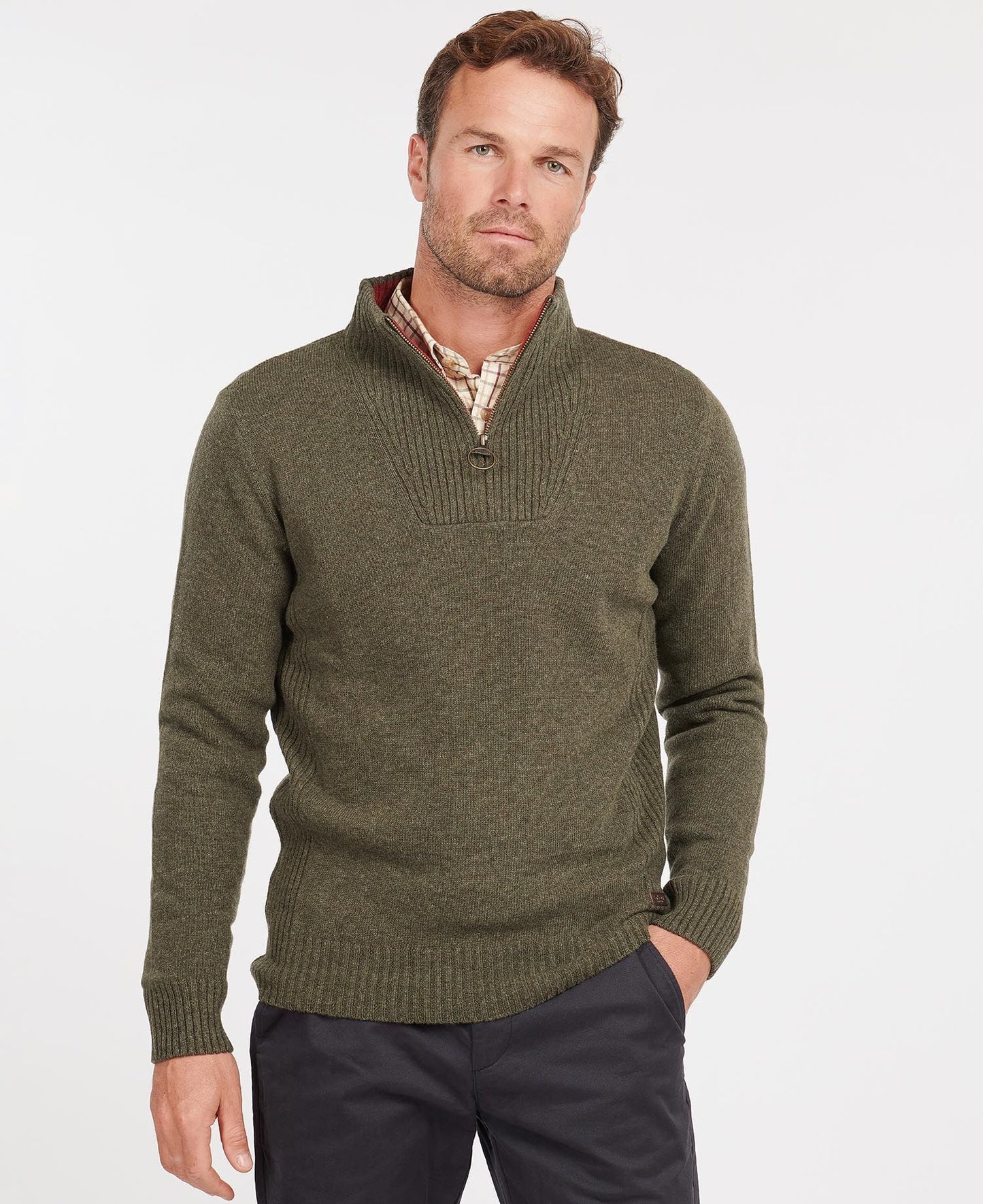 Mens Barbour Nelson Essential Half Zip Knitted Jumper seaweed