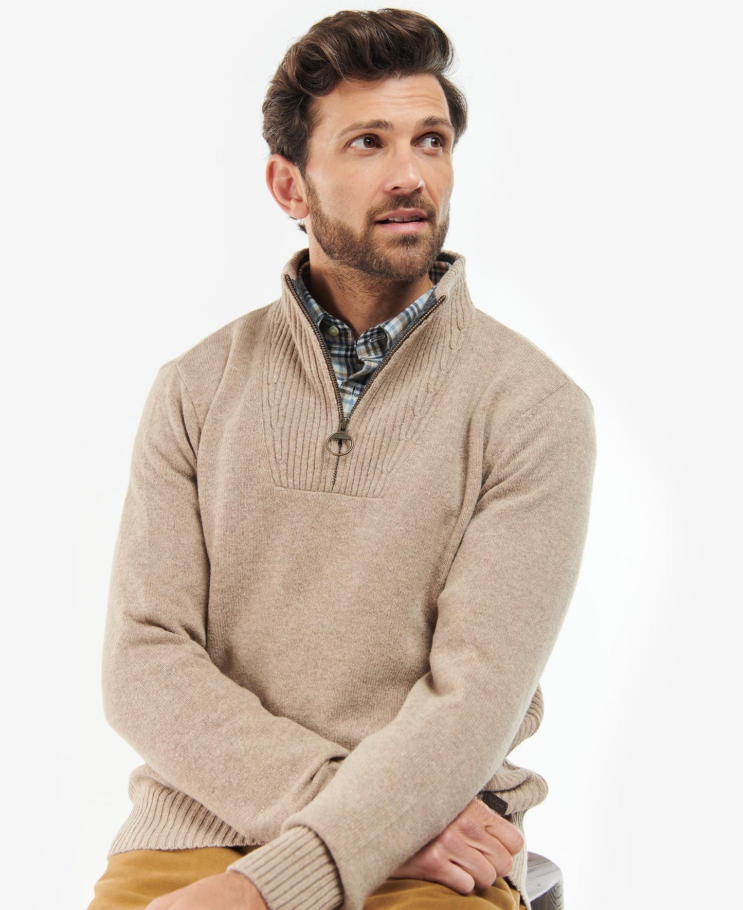 Mens Barbour Nelson Essential Half Zip Knitted Jumper stone