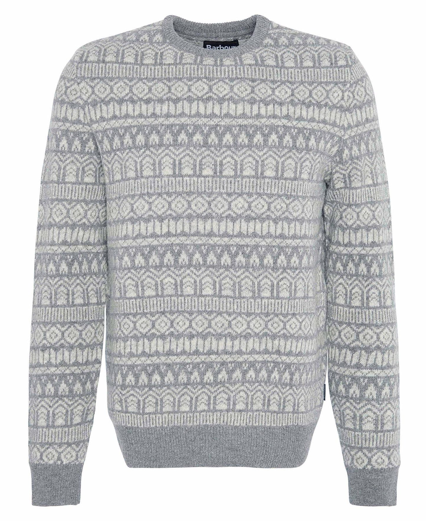 Mens Barbour Stonebeck Fair Isle Crew Neck Sweater grey marl