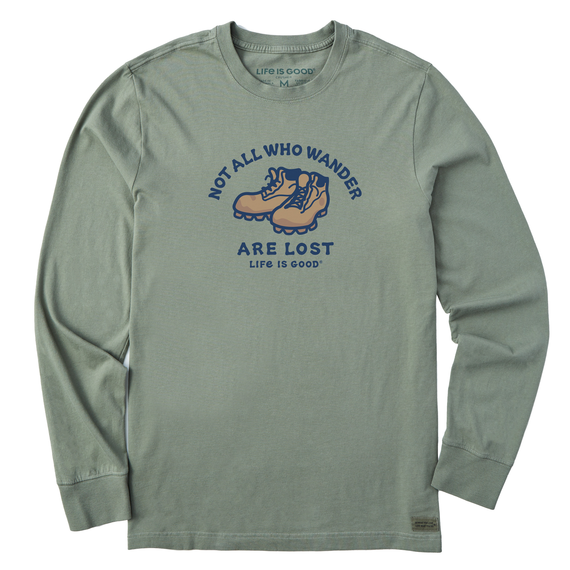 Life Is Good M Ls Crusher Tee Not All Who Wander Are Lost Moss Green