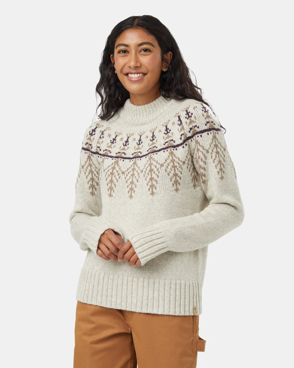 Tentree Womens Highline Wool Intarsia Sweater Pale Oak Heather/Fossil Heather/Midnight Plum