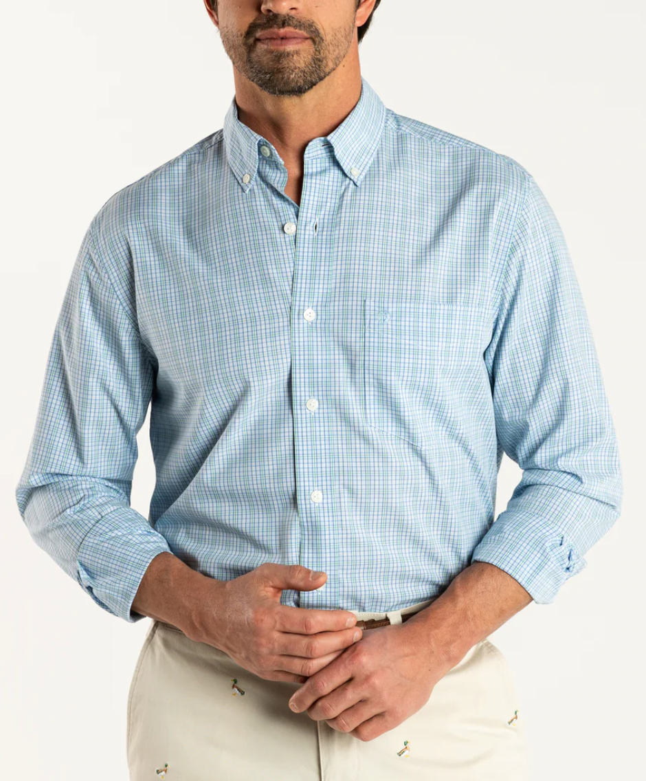 Duckhead M Ls Performance Poplin Shelton Check Shirt LIGHT BLUE