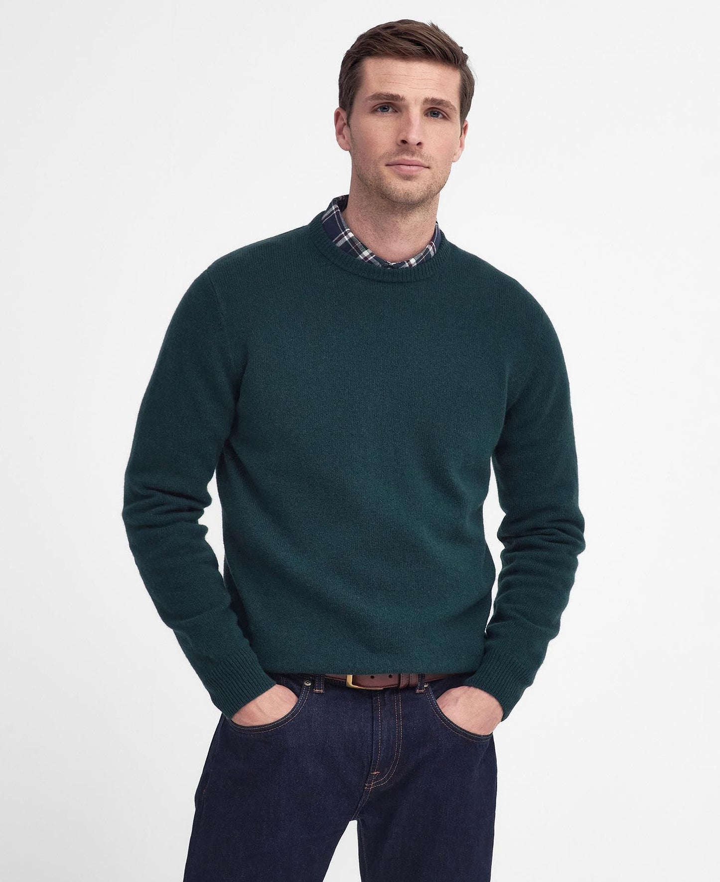 Mens Barbour Essential Patch Crew Neck Sweater evergreen