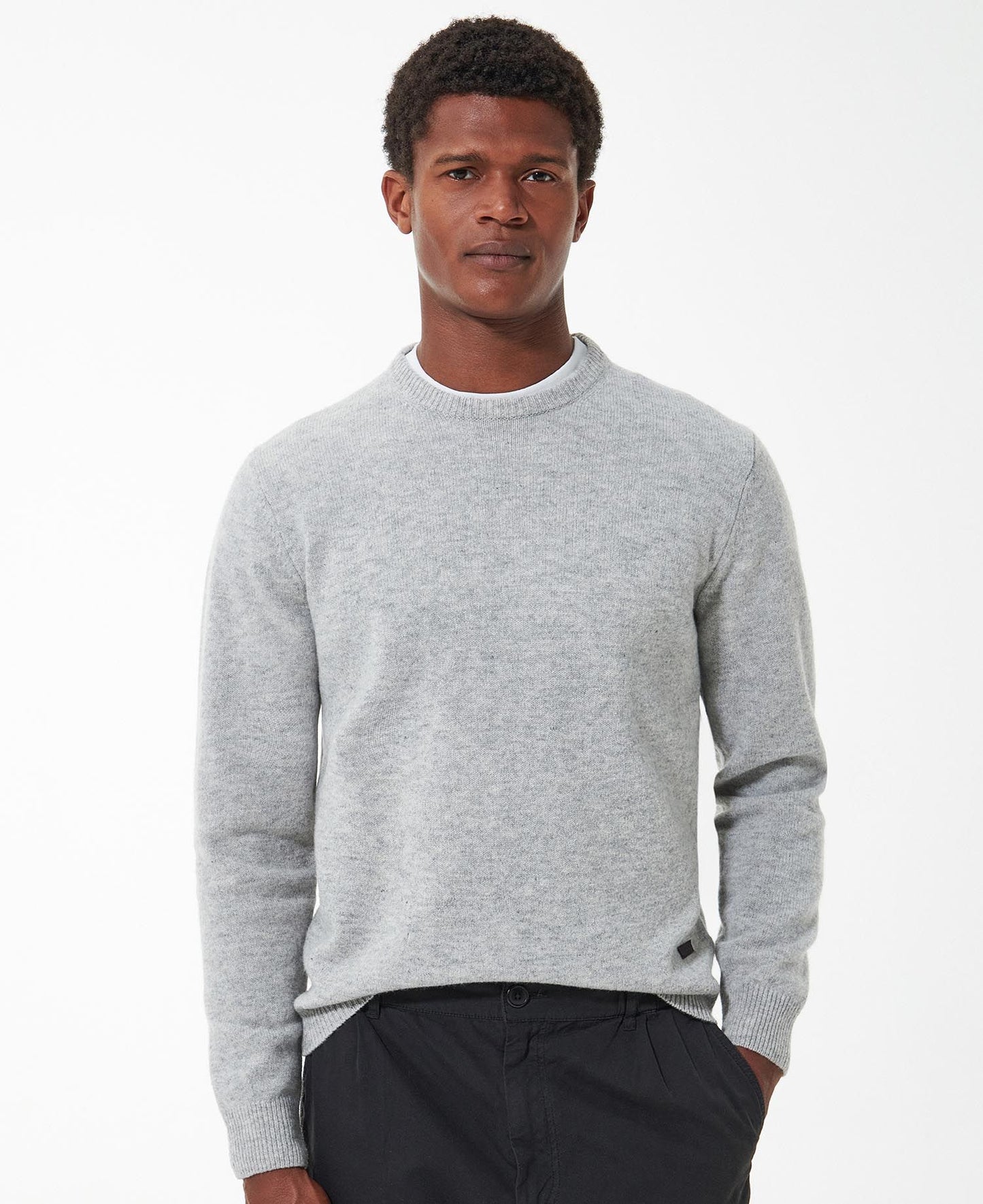 Mens Barbour Essential Patch Crew Neck Sweater light grey marl