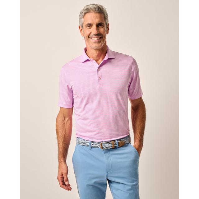Johnnie-o Michael Striped Jersey Performance Polo Porto Pink