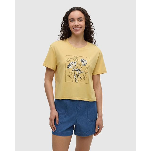 Tentree Floral Crop T-shirt Dusk Yellow Meteorite Black