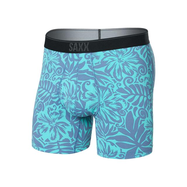 Saxx Quest Quick-dry Mesh Open Fly Boxer Briefs Surf Flowers-Turquoise