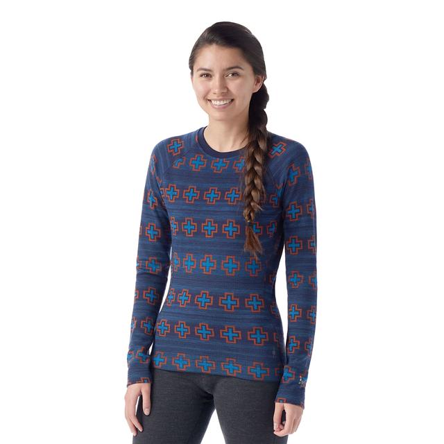 Smartwool W's Classic Thermal Merino Base Layer Crew DEEP NAVY PATHS CROSSED