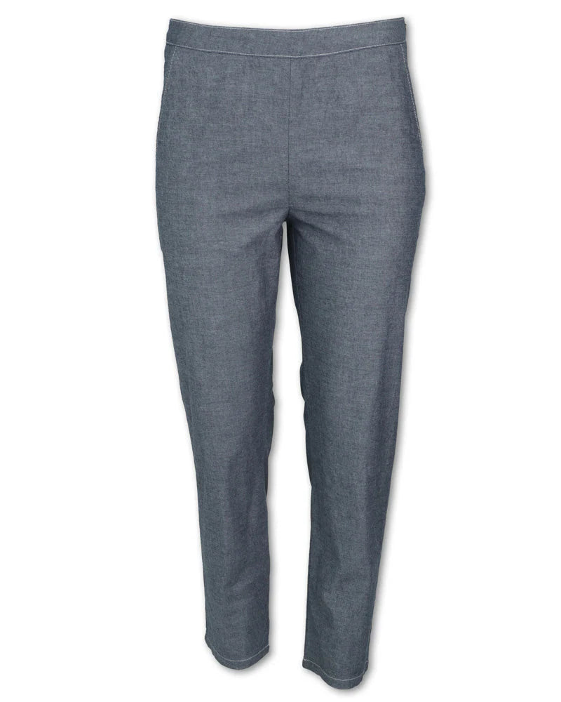 W CHAMBRAY SIDE ZIP PANT