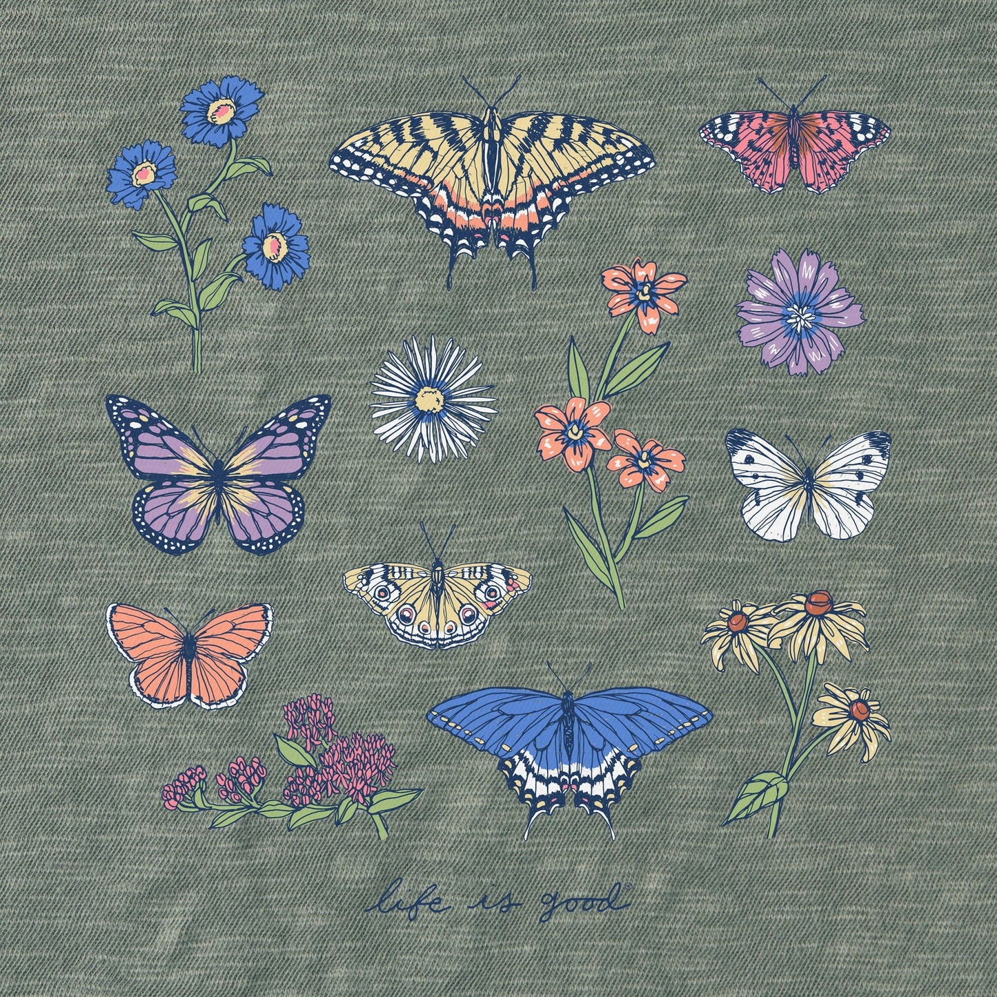 W TEXTURED SLUB TEE REALAXED BUTTERFLIES AND WILDFLO