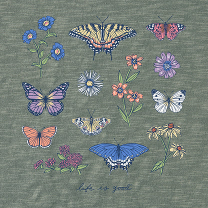 W TEXTURED SLUB TEE REALAXED BUTTERFLIES AND WILDFLO