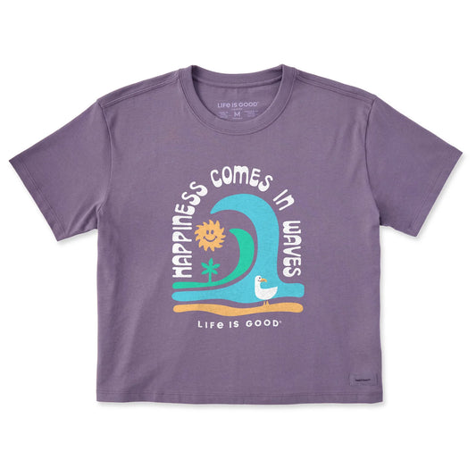 W SS BOXY CRUSHER-TEE GROOVY HAPPINESS COMES IN WAVES