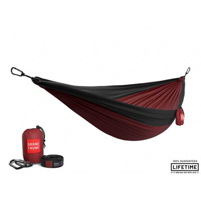 Grand Trunk Double Deluxe Parachute Hammock Nylon W/ Straps Crimson/Charcoal