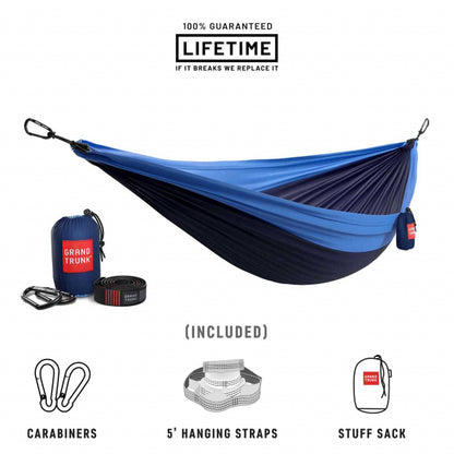 Grand Trunk Double Deluxe Parachute Hammock Nylon W/ Straps Navy/Lt.Blue