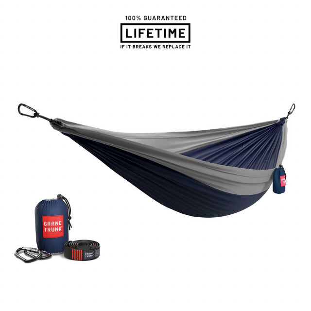 Grand Trunk Double Deluxe Parachute Hammock Nylon W/ Straps Navy/Silver