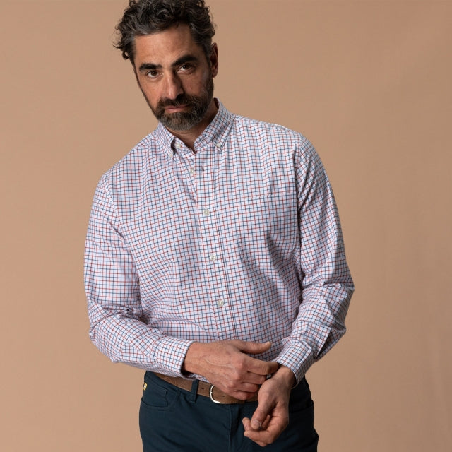 Duck Head Cotton Oxford Sport Shirt Kline Plaid - Burnt Sienna