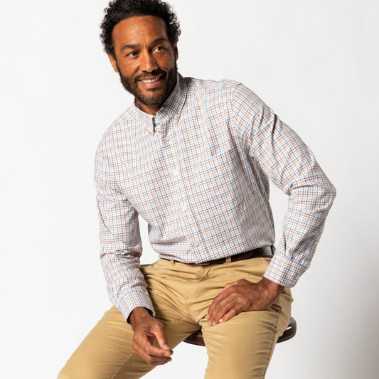 Duck Head Cotton Oxford Sport Shirt - Bennet Plaid Burnt Brick