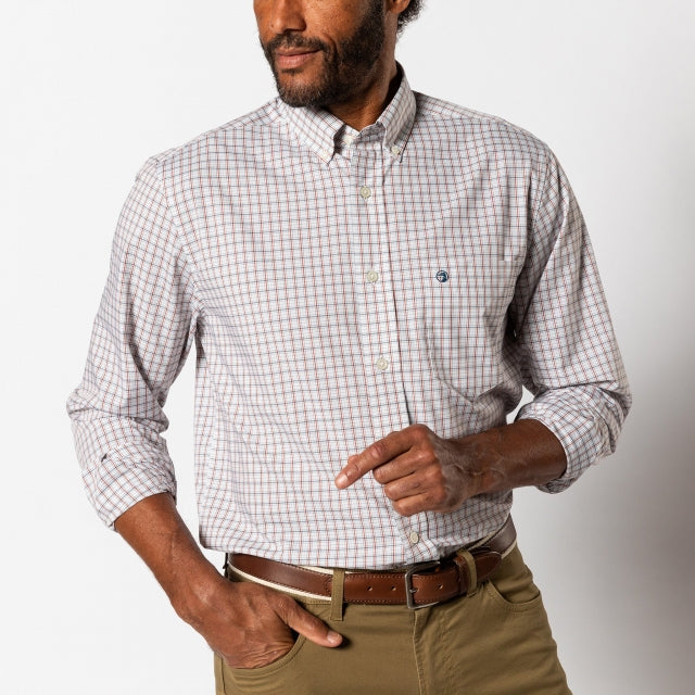 Duck Head Performance Poplin Sport Shirt - Edison Plaid Burnt Brick