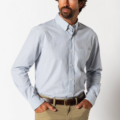 Duck Head Cotton Cashmere Poplin Sport Shirt - Lewis Plaid Glacier Blue
