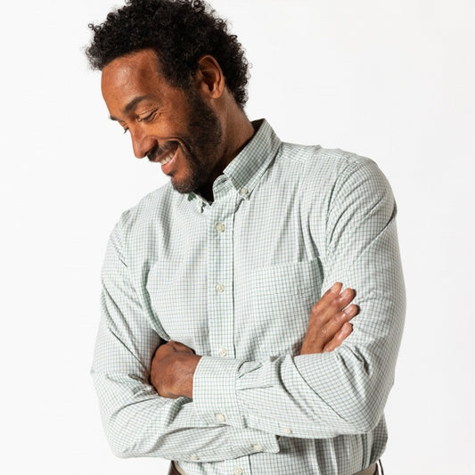 Duck Head Cotton Cashmere Poplin Sport Shirt - Lewis Plaid Sage Green
