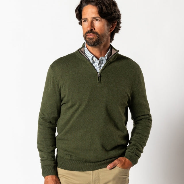Duck Head Ridley Cotton Cashmere 1/4 Zip Sweater Deep Olive