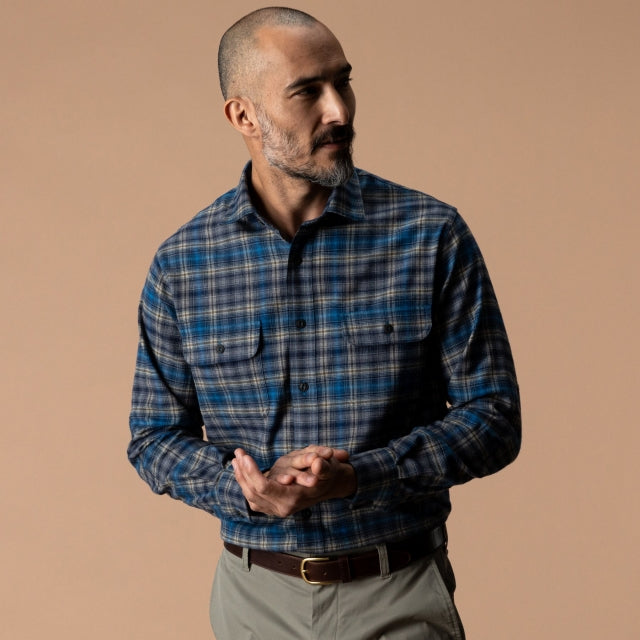 Duck Head Performance Flannel Sport Shirt Ellicot Plaid - Deep Navy