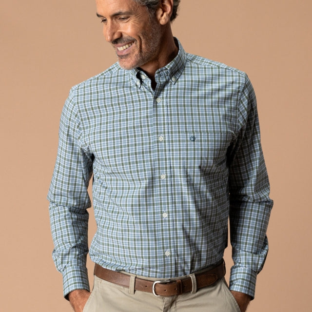 Duck Head Performance Poplin Sport Shirt Denton Plaid - Mossy Bark