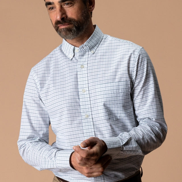 Duck Head Cotton Cashmere Poplin Sport Shirt Tolliver Plaid - Spruce Mist