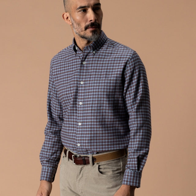 Duck Head Cotton Flannel Sport Shirt Paxon Plaid - Windblown Sky