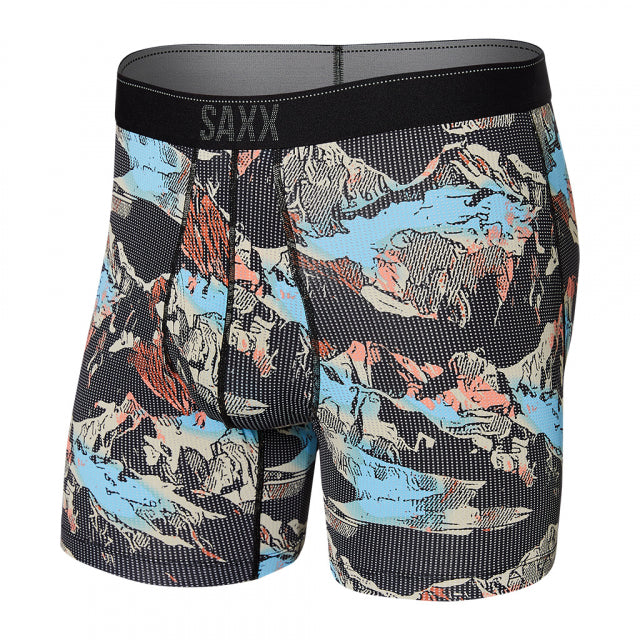 Saxx Quest Quick Dry Mesh Boxer Brief Fly BLACK MOUNTAINSCAPE