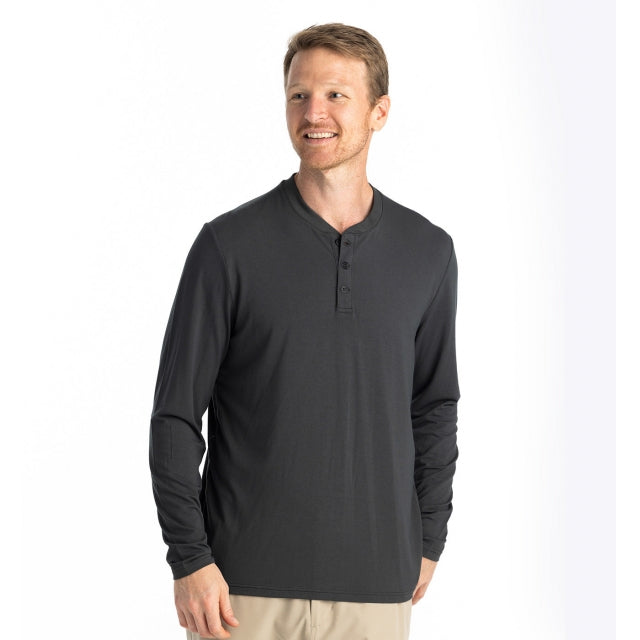 Free Fly Bamboo Flex Long Sleeve Henley Black Sand