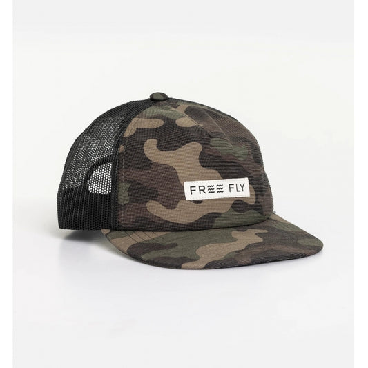 Free Fly Apparel Reverb Packable Trucker Hat Woodland Camo Print