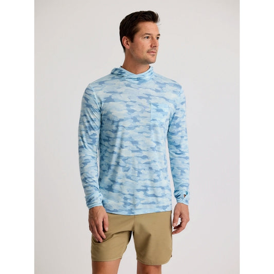 Free Fly Apparel Bamboo Lightweight Hoodie Seasmoke Camo - Surf Blue