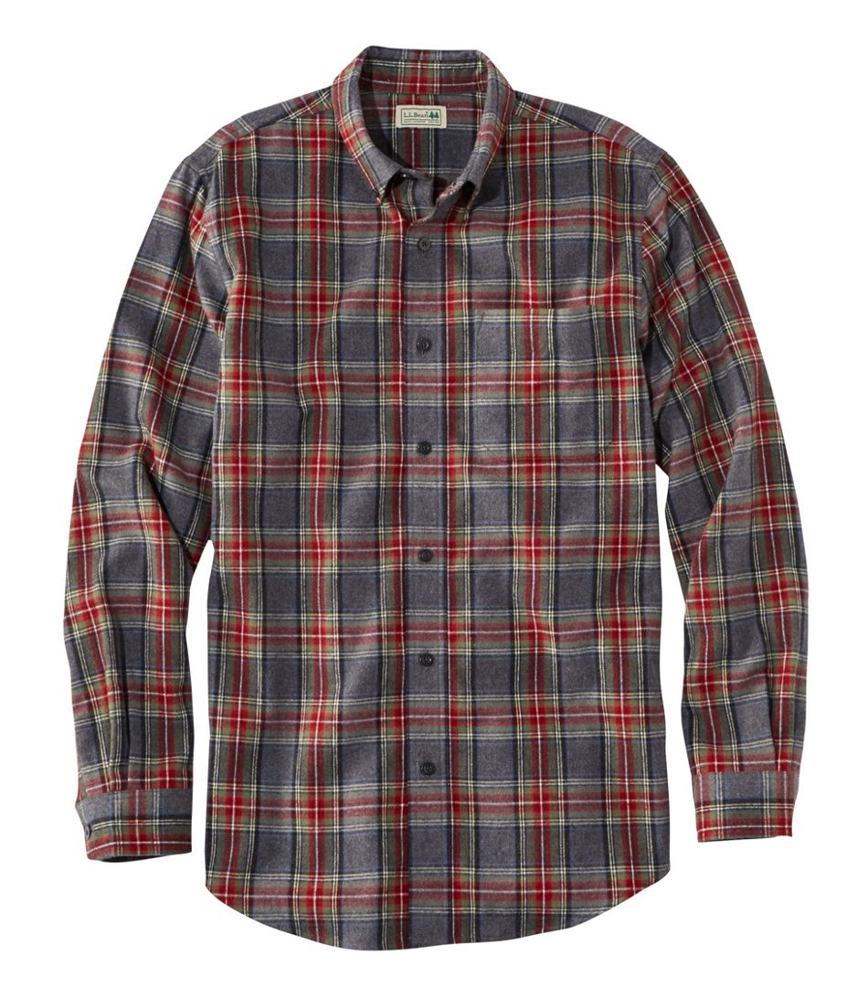 Ll Bean Mens Scotch Plaid Flannel Shirt Button Down Slightly Fitted Regular Grey tewart / S