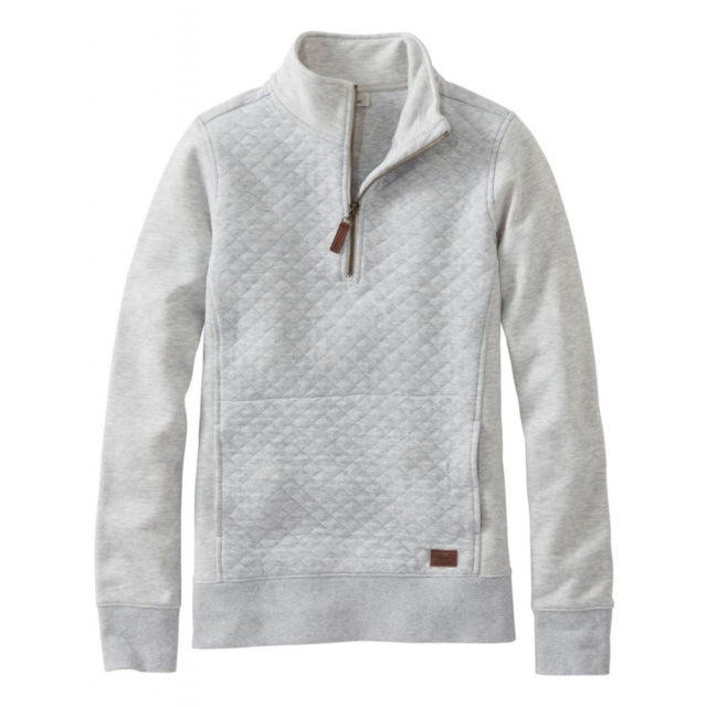 Ll Bean Brand Quilted Sweatshirt 1/4 Zip Pullover Long Sleeve Regular Light Gray Heather