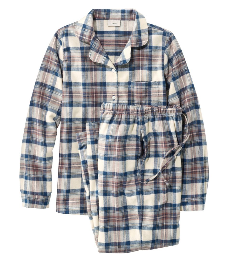 Ll Bean Womens Scotch Plaid Flannel Pajamas Plaid Regular Indigo Tartan