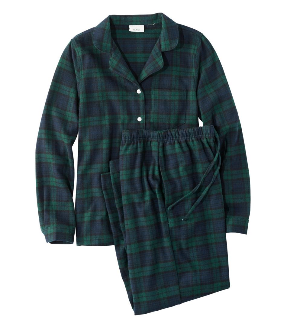 Ll Bean Womens Scotch Plaid Flannel Pajamas Plaid Regular Black Watch