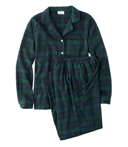 Ll Bean Womens Scotch Plaid Flannel Pajamas Plaid Regular Black Watch