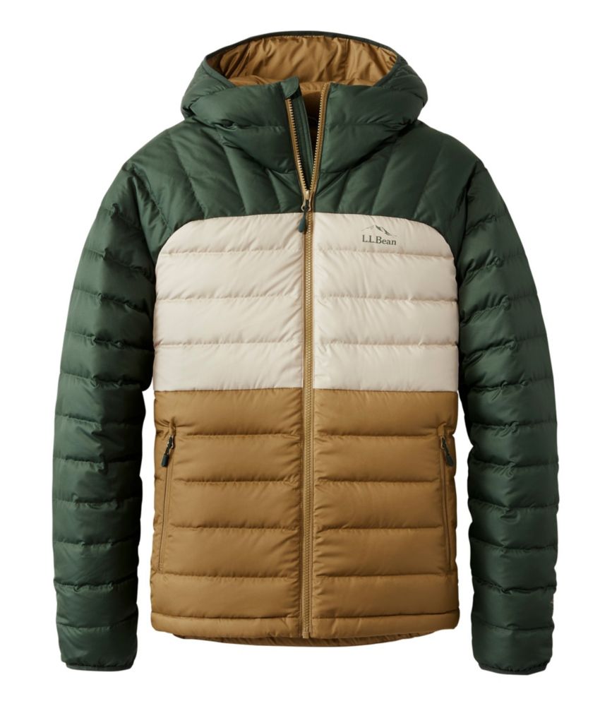 Ll Bean Bean's Down Hooded Jacket Colorblock Regular Fatigue Green/Deep Balsam