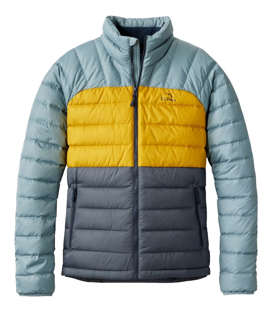 Ll Bean Mens Bean's Down Jacket Colorblock Regular Gunmetal Gray/Cadet Blue