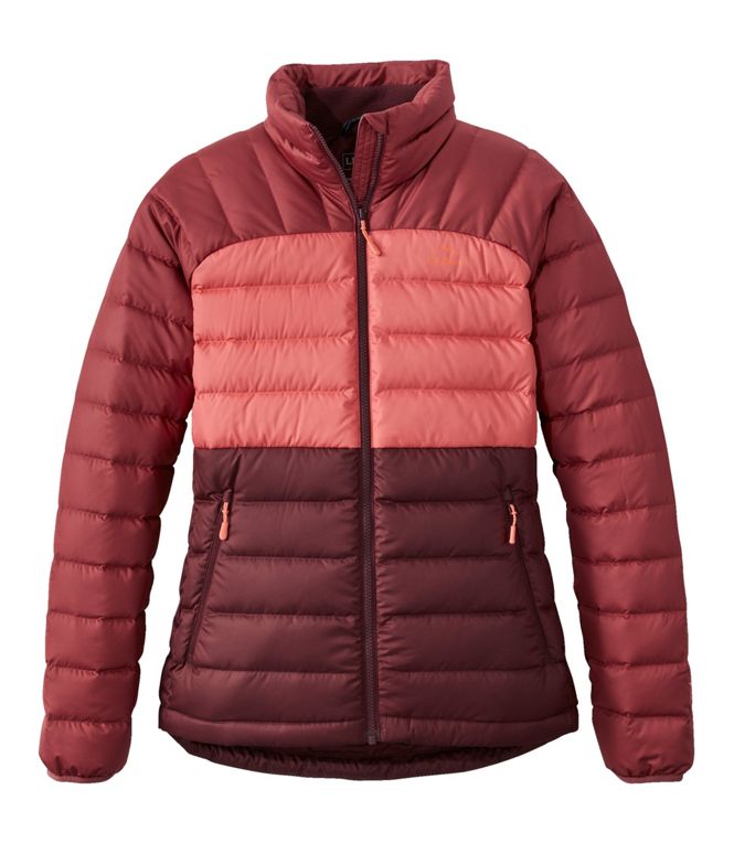 Ll Bean W Bean's Down Jacket Colorblock Regular Burgundy Brown/Rosewood