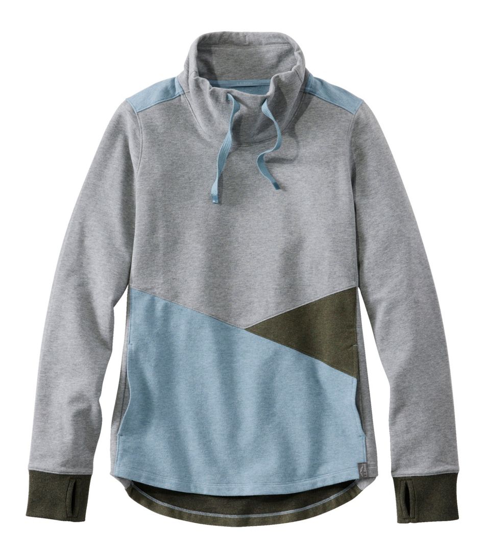 Ll Bean Womens Bean's Cozy Color Block Sweatshirt Regular Gray Heather/Cadet Blue Heather